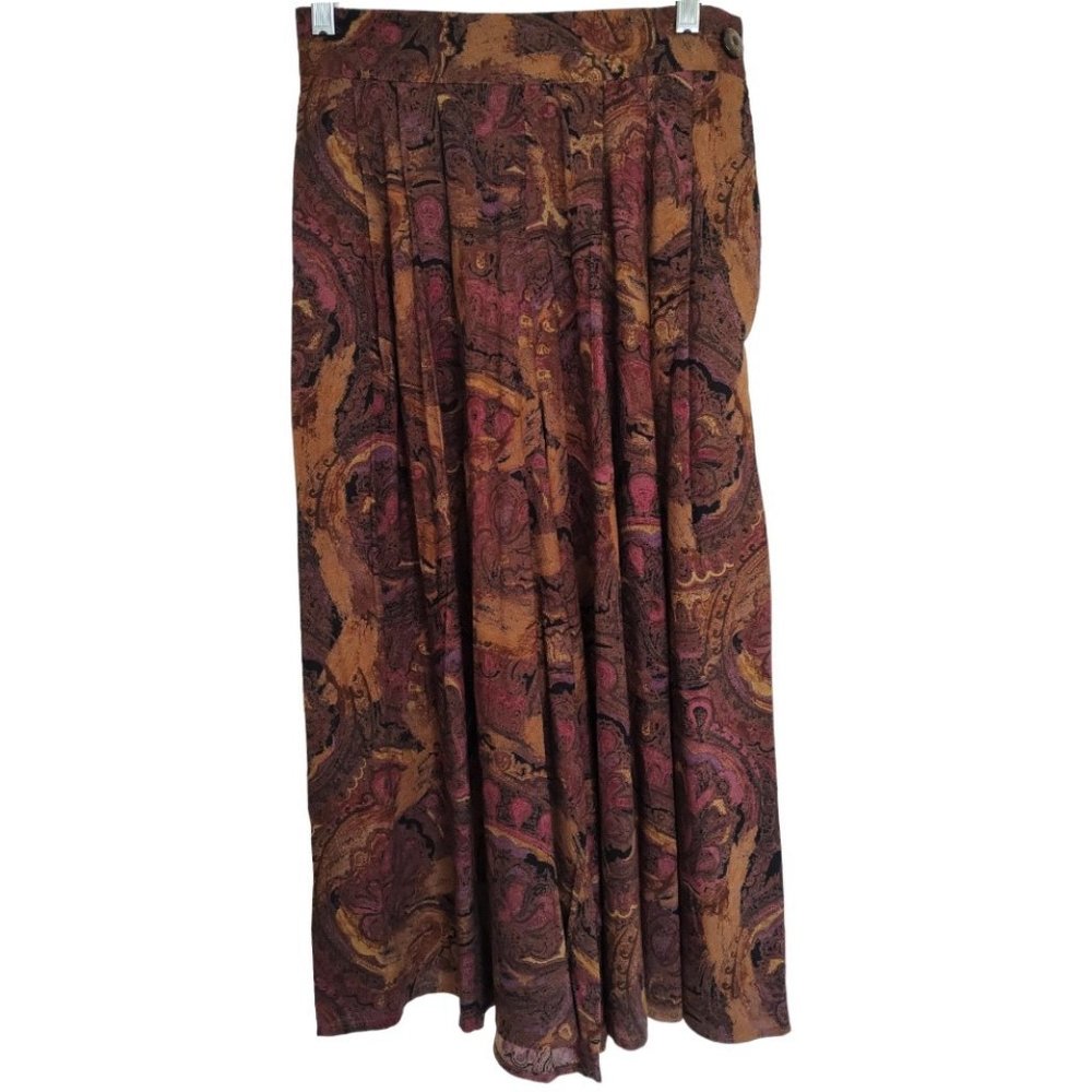 IN Group Ltd Vintage Plum Camel Tan Black Paisley Rayon Side Closure Culotte 8
